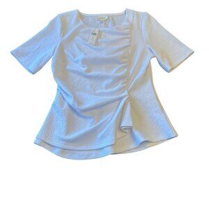 NWT Deletta White Ruched Textured Top M Anthropologie